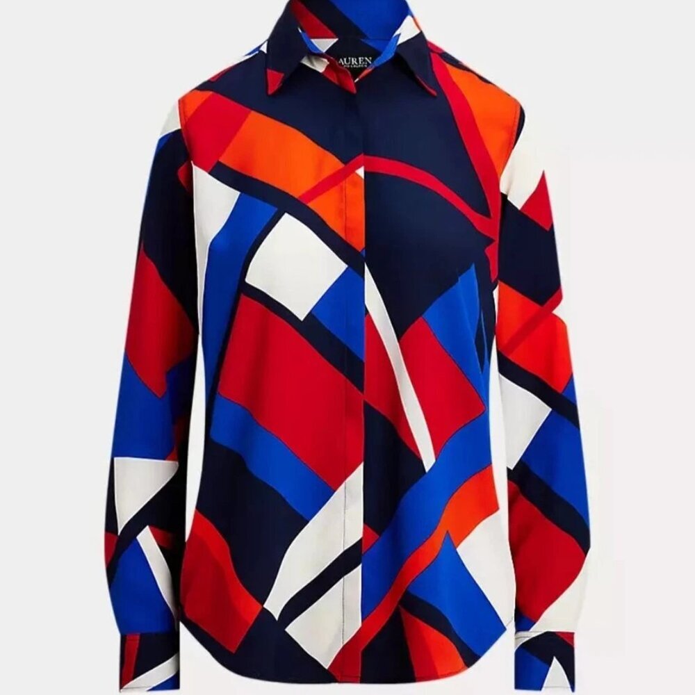 NWT Lauren Ralph Lauren Women's Fit Print Crepe Shirt Multicolor Medium M